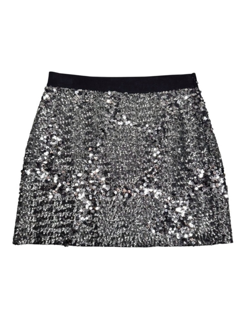 Club Monaco Silver Sequin Mini Skirt Sz XS Silk Sexy Club Going Out Coquette
